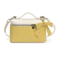 Bolso de mano urbano bicolor con textura litchi y decoración de lazo amarillo - Blanco y Amarillo