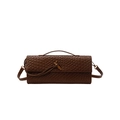 Sac à bandoulière accordéon en cuir tressé marron avec poignée et nœud doré chic - Marron