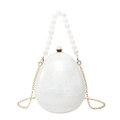 Sac boîte chic en acrylique en forme d'œuf avec fini nacre et poignée perlée - Blanc (Perle)