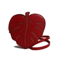 Unique red heart-shaped leaf crossbody bag in textured red glitter PU material - Red