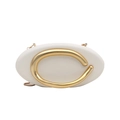Matte white oval clutch bag with large gold metal handle and chain strap for women - White