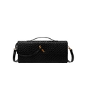 Sac baguette en cuir tressé noir avec boucle dorée et bandoulière amovible pour femme - Noir