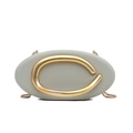 Light gray oval clutch bag with large golden C metal handle and sleek snake chain strap - Green