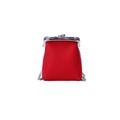 Chique rode litchi lederen mini lippenstifttasje met zilveren sluiting en kettingriem - Rood