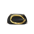 Bolso de noche de cuero negro con gran anillo metálico dorado y correa de cadena - Negro