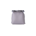 Mini witte portemonnee van leer met litchi-patroon, zilveren kiss-lock sluiting en ketting - Wit