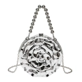 Silver metallic rose evening bag with pearl handle and chain strap for women - Silver