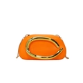 Orange acrylic evening clutch with gold C-shaped metal handle and chain strap - Orange