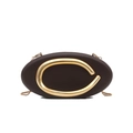 Deep coffee oval evening clutch with signature gold C-buckle and metal chain strap - Brown