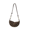 Brown suede half-moon shoulder bag with golden rivets and metallic eyelets - Brown