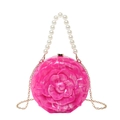 Fuchsia acrylic 3D rose evening clutch with pearl handle and gold chain strap - Rose Red