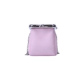 Pink lychee grain leather mini lipstick bag with silver chain strap and metal frame clasp - Pink