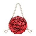 Metallic red 3D rose晚宴 evening bag with pearl handle and fine gold chain strap - Red