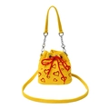 Yellow corduroy bucket bag with red heart embroidery and drawstring chain strap - Yellow