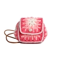 Mini pink gradient crochet bag with pearl button and thin brown crossbody strap - Red