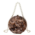 Floral acrylic evening clutch bag with marble pattern, pearl handle and gold chain strap - Brown