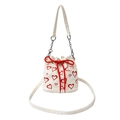 Cream corduroy bucket bag with red heart embroidery and silver chain strap - Off-white