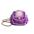Mini hand-knitted purple floral crossbody bag with white pearl buckle and thin brown strap - Purple