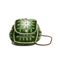 Mini hand-knitted floral shoulder bag in green and white crochet with a pearl button - Green