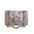 Grey embroidered crossbody bag with floral pattern and golden metal chain strap - Gray