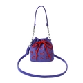 Purple corduroy bucket bag with red heart embroidery and silver chain handle - Purple