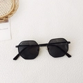 Kids hexagonal black metal sunglasses with dark lenses for outdoor sun protection - Black Frame Grey Lens