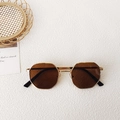 Kids vintage octagonal gold metal frame sunglasses with dark brown resin lenses - Gold Frame Tea Lens