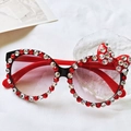 Occhiali da sole per bambini neri e rossi con strass scintillanti e fiocco rosso - Nero