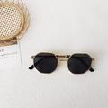 Kids hexagonal gold metal frame sunglasses with dark lenses for outdoor activities - Gold Frame Grey Lens