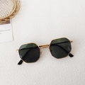 Octagonal gold metal sunglasses for kids with dark green lenses on textured background - Gold Frame Dark Green Lens