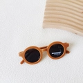 Foldable caramel yellow matte round frame sunglasses for kids with polarized lenses - Yellow