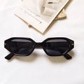 Fashionable hexagonal black frame sunglasses with gold metal accents and dark grey lenses - Black and Gray