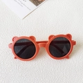 Orange matte round frames children's sunglasses with cute 3D bear ears on top - Bear Orange