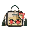 Cartoon crossbody bag with bear in watermelon glasses and branded webbed strap - Beige (Black Edge)