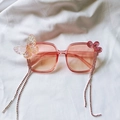 Gafas de sol rosas para niños con mariposa amarilla y borlas de strass brillante - Borla Rosa