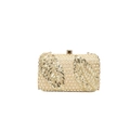 Clutch da sera color champagne con perle e motivo a foglie con paillettes d'oro - Stile Motivo a Foglia Oro