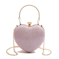 Bolso de noche rosa con forma de corazón, asa de anillo dorada y cadena desmontable - Rosa