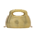 Golden acrylic evening bag with horizontal ripple texture and detachable chain strap - Gold