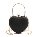 Elegante bolso de noche negro con forma de corazón, asa dorada y acabado brillante - Negro