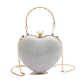 Bolso de fiesta corazón plateado brillante con asa dorada y correa de cadena - Plateado