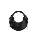 Black acrylic crescent bag with ribbed texture and gold chain strap in variant finish - Black