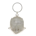 Silberne Strass-Kugeltasche mit funkelnden Fransen und Metallring-Handgriff - Vollbesetzter Strass-Stil (Stil 1 Silber)