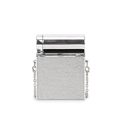 Mini borsa argento a forma di accendino con strass scintillanti e catena in metallo - Bianco