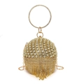 Golden spherical evening bag with rhinestones, long tassels, and round ring handle - Long Tassel Horizontal Texture Style (Style 2 Gold)