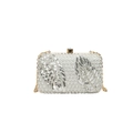 Pochette da sera in paillettes argento con motivo a piuma e tracolla dorata - Stile Motivo a Foglia Argento