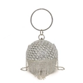 Borsa da sera a sfera argentata con strass scintillanti e nappine con frange di cristallo - Stile Texture Orizzontale con Nappe Lunghe (Stile 2 Argento)