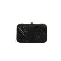 Elegante borsa da sera con paillettes nere, motivi a foglia oro e catena metallica - Stile Motivo a Foglia Nero