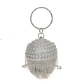 Borsa da sera a sfera in strass argento con manico in metallo e dettagli di nappa a frangia - Stile Fiore a Spirale (Stile 3 Argento)