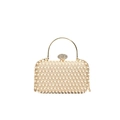 Elegante borsa da sera in perle avorio con manico dorato e chiusura di strass - Stile con Manico di Perle