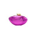 Fuchsia metallic acrylic clutch bag with golden teardrop clasp on a white background - Purple
